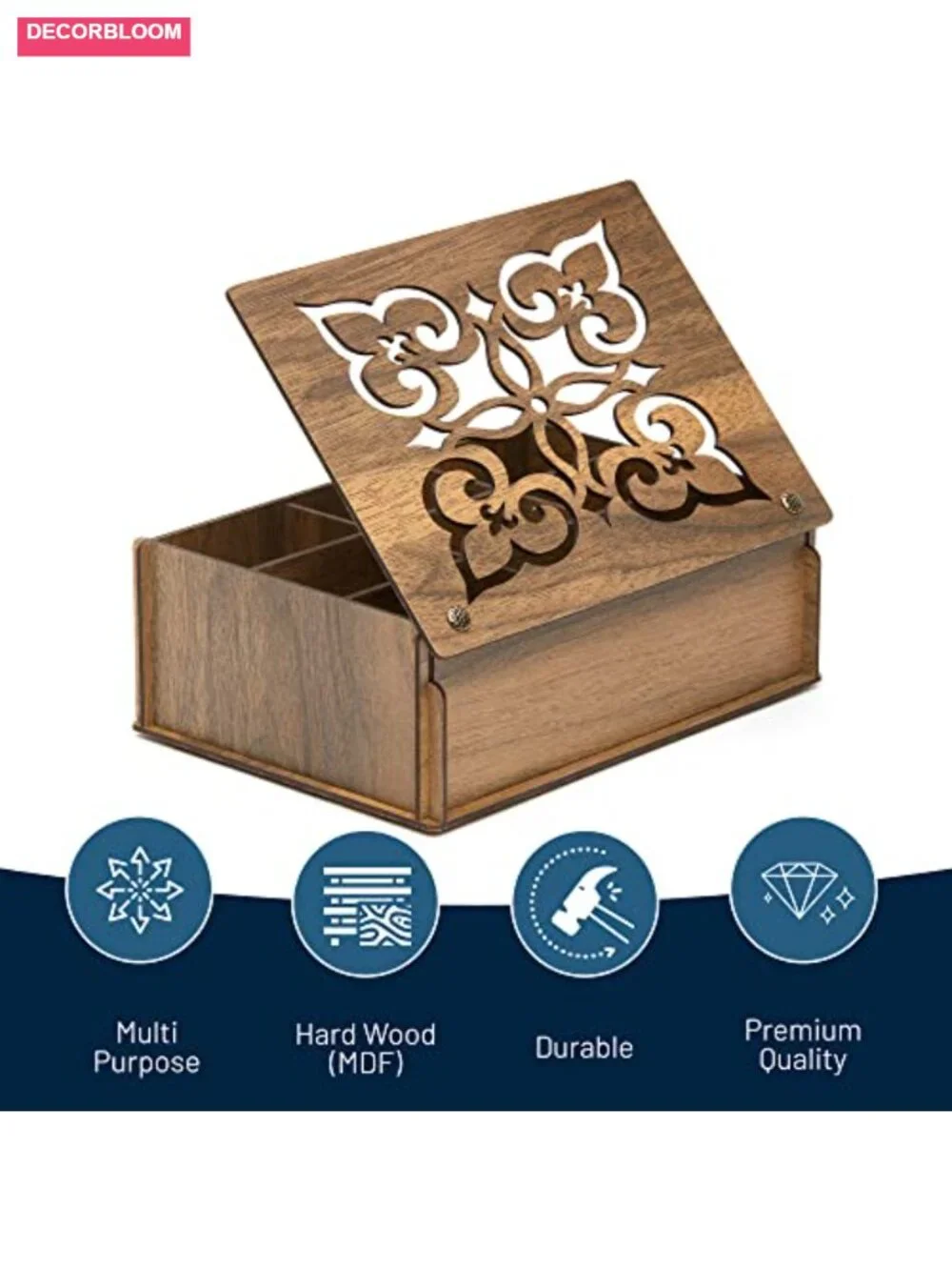 Wood Tea Storage Box 9 Compartments Walnut Eco Friendly Organizer